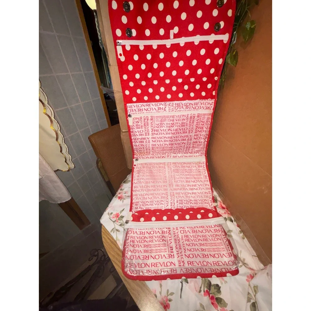 Revlon Hanging Toiletry Bag Red White Polka Dot Travel Makeup Organizer Case